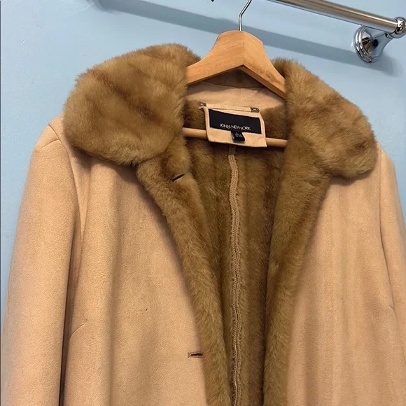 Jones New York Tan Teddy Jacket (suede/fur coat) - Picture 1 of 8